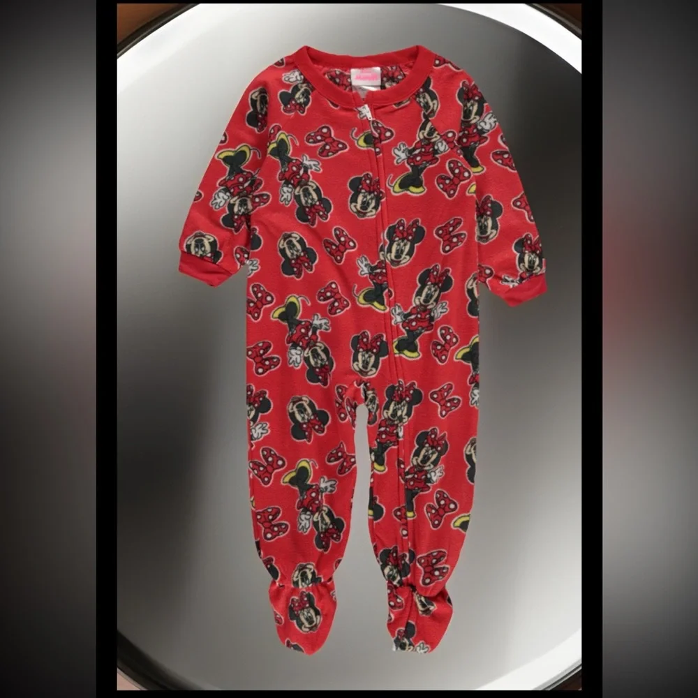 RED DISNEY DANCING JUNIOR MINNIE MOUSE GIRLS' FOOTED FLEECE COVERALLS